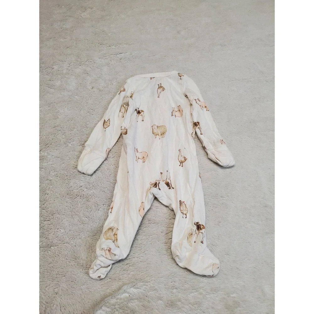 Forever French White Tan Bamboo One Piece Pajama Set Unisex Baby Newborn 3 month